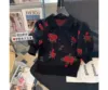 Spring Summer Women Vintage Flowers Turn Down Collar Short Sleeve Knitted Pullover Crop Top Kawaii Black Sweater Y2k Tops Korean 2