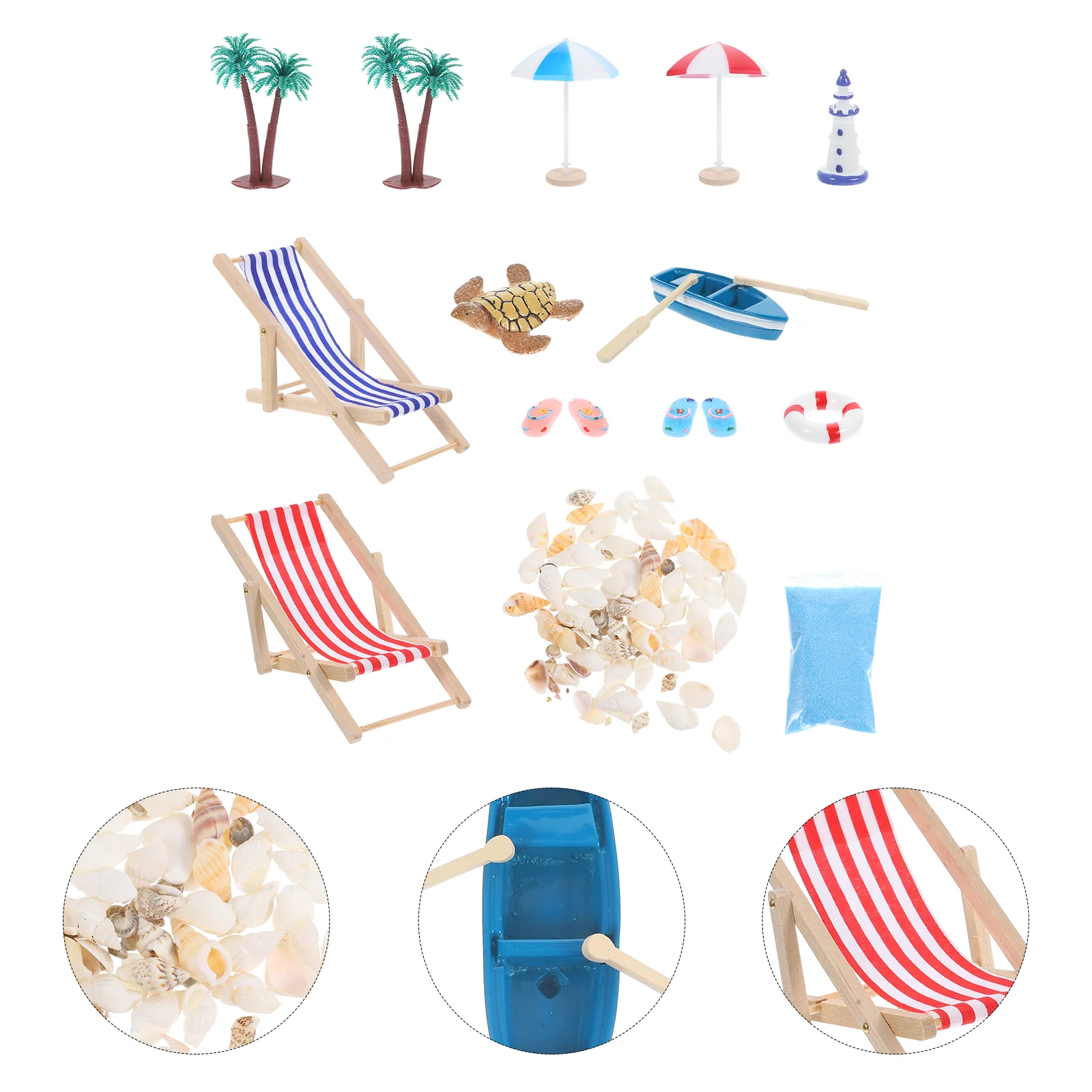 

Mini Beach Suit Sand & Toys Kids Pretend Play Micro Style Decor Shell Summer Scene Prop Ornament Resin Landscape Accessories