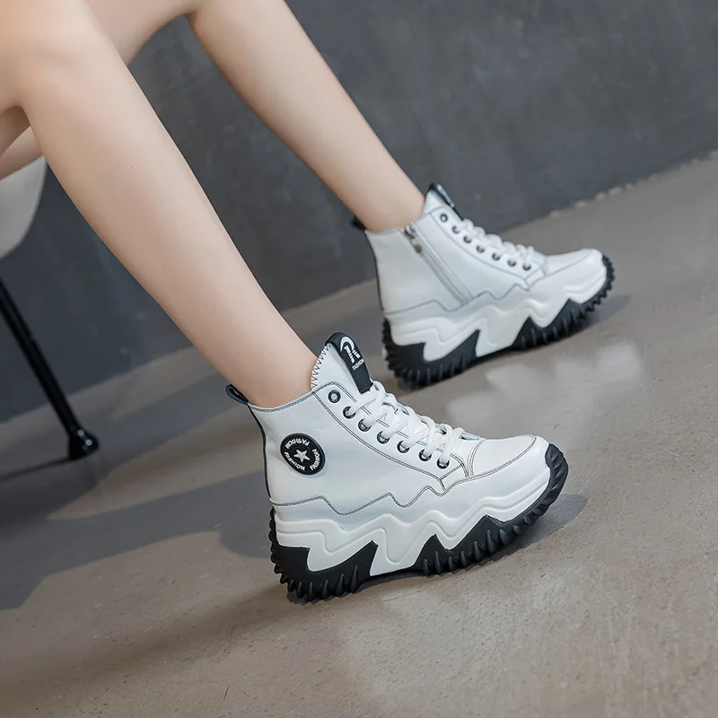 Shoes Woman Women\'s Sports Shoes 8CM Increase Leather White Shoe Autumn Casual Sneaker Platform Women Running Shoes Ladies Shoes