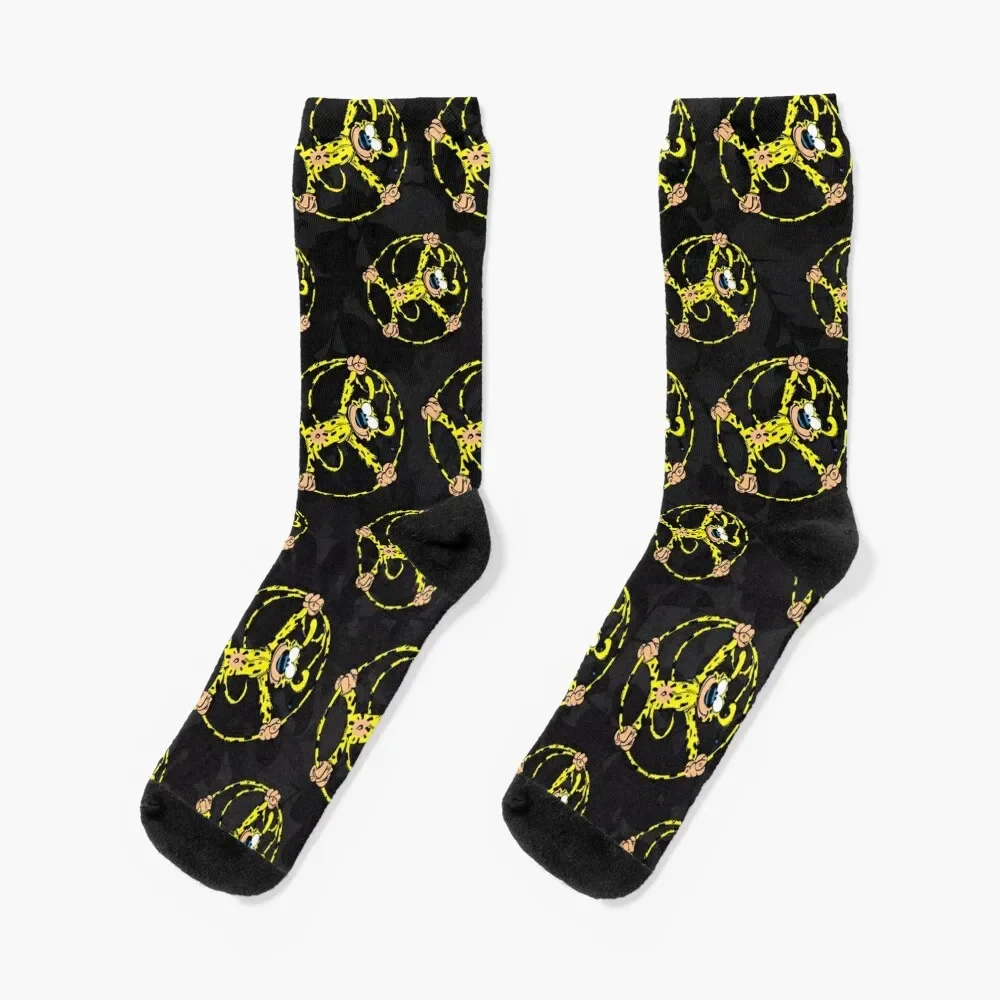 Marsupilami rolling in tail - Black design Socks Stockings compression funny gift Rugby fashionable Male Socks Women's