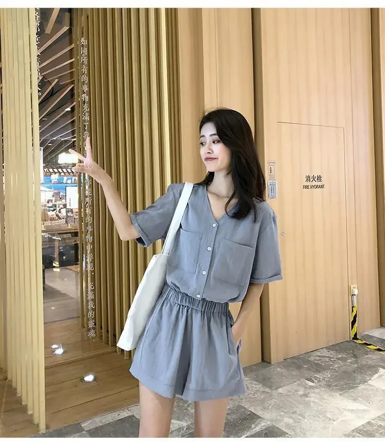 2023 Women's Summer Suit Short Sets Korean Fashion Casual Women's V-Neck Shorts and Tops Elegant Suits for Women 2 Pieces