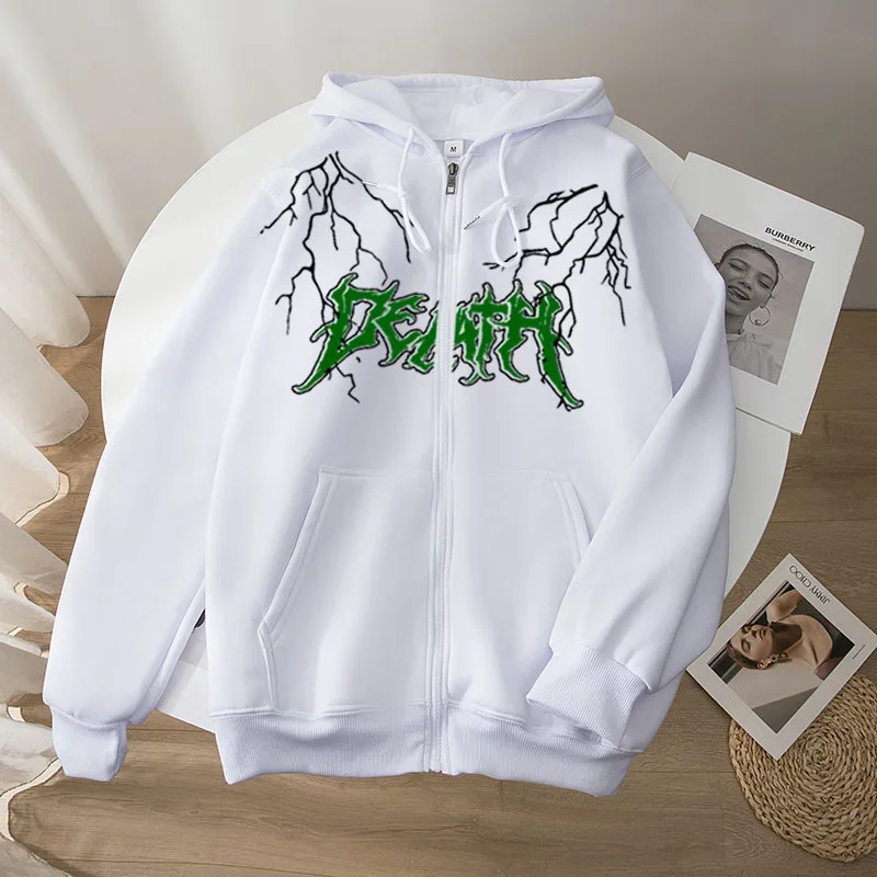 2024 New Womens Zipper Cardigan Hooded Sweatshirt Printing Outfits Fashion Casual Jogging Top Clothing Lady Versatile Sport Coat 2