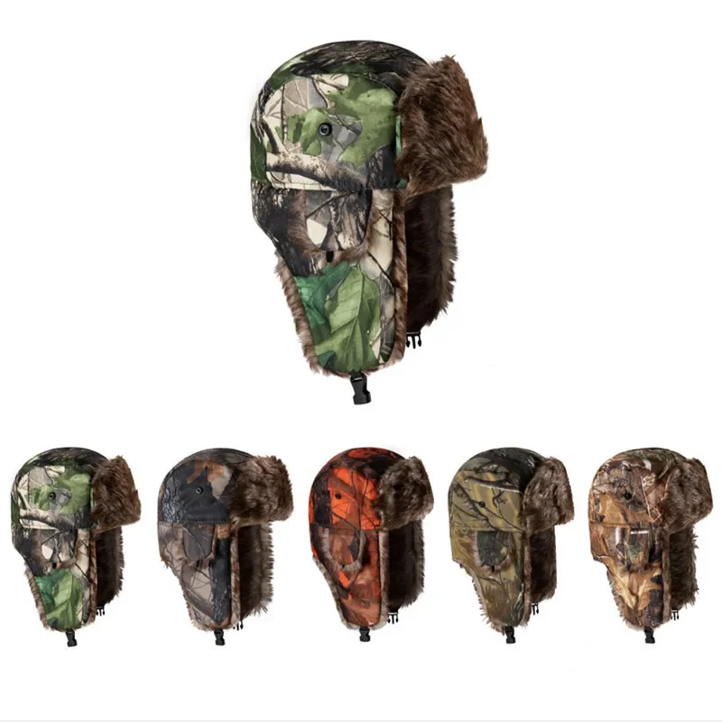 Men Women Trapper Bomber Hats Russian Ushanka Warm Winter Fur Earflap Hat Outdoor Sports Skiing Hunting Fishing Plush Cap