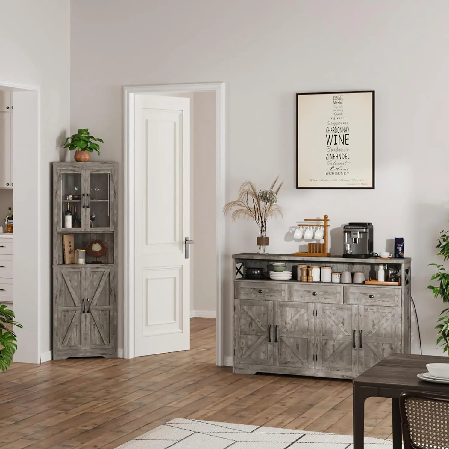 51" Farmhouse Buffet Sideboard Cabinet with Drawers and Barn Doors, Storage Cabinet with Shelf, Kitchen Pantry, Customized 5