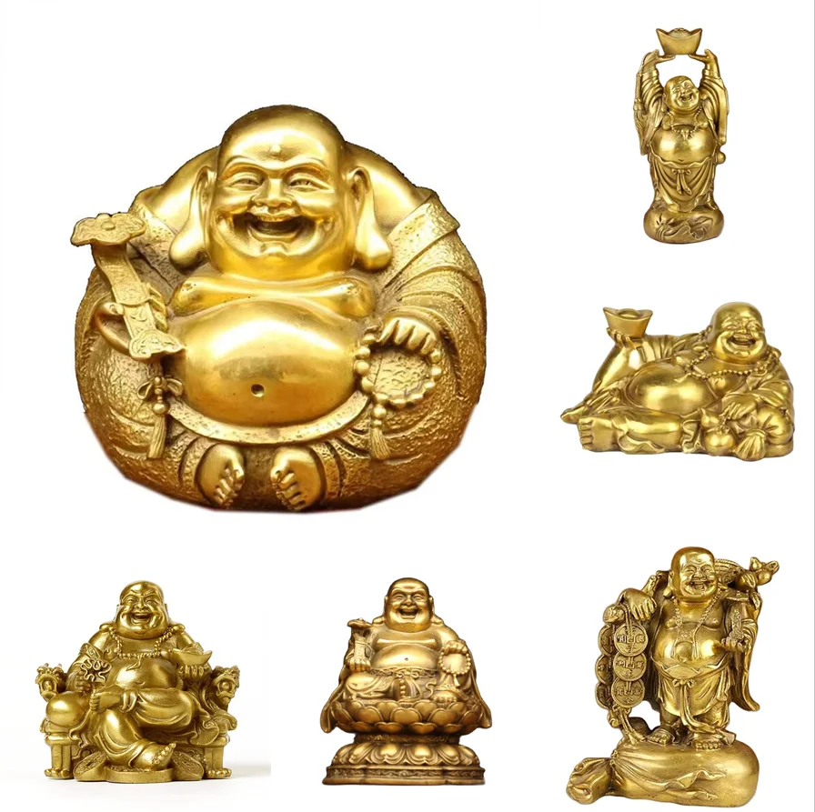 

Golden Laughing Buddha Statue Chinese Feng Shui Lucky Money Maitreya Buddha Sculpture Figurines Home Garden Decoration Statues