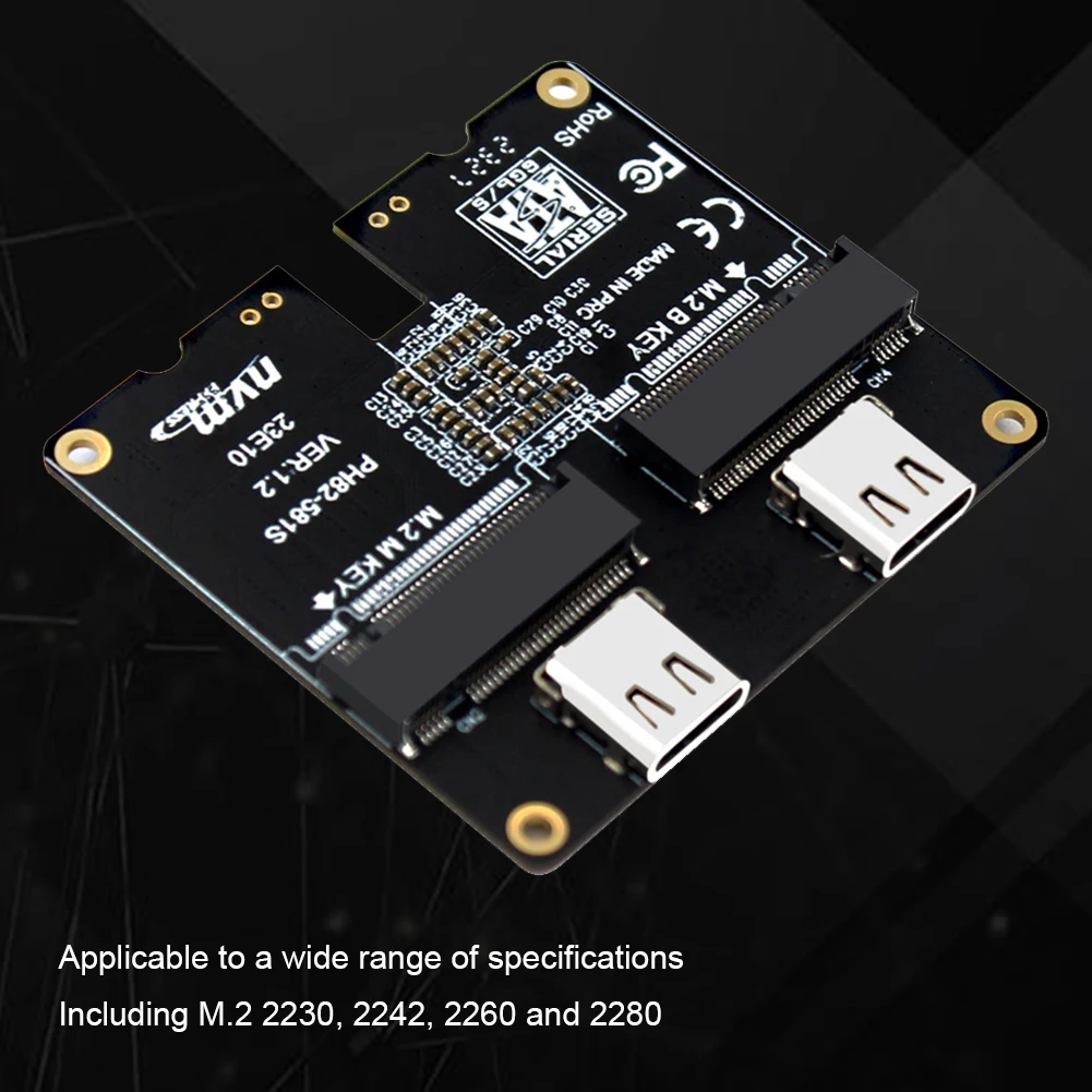 M.2 NVME 하드 디스크 어댑터 카드, 하드 드라이브 인클로저 어댑터 카드, 10Gbps JMS581 SATA NVME 지지대 M.2 SSD 2230-2280, USB3.1 Gen2