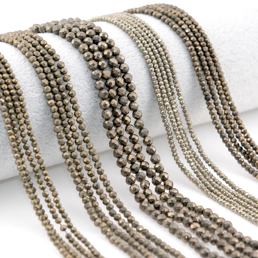 Natural Pyrite Faceted Round / Rondell Beads 2mm,3mm,4mm,1x2mm,2x3mm，for Jewelry Making Bracelet Necklace Beads DIY Wholesale 3