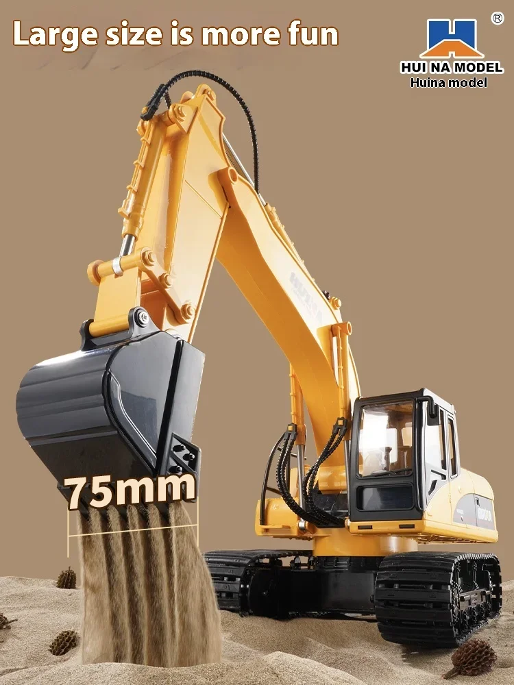 Oversized Remote Control Multifunctional 16 Channel Rc Excavator Construction Vehicle Gripper With 3 Working Heads, Simulating B 4