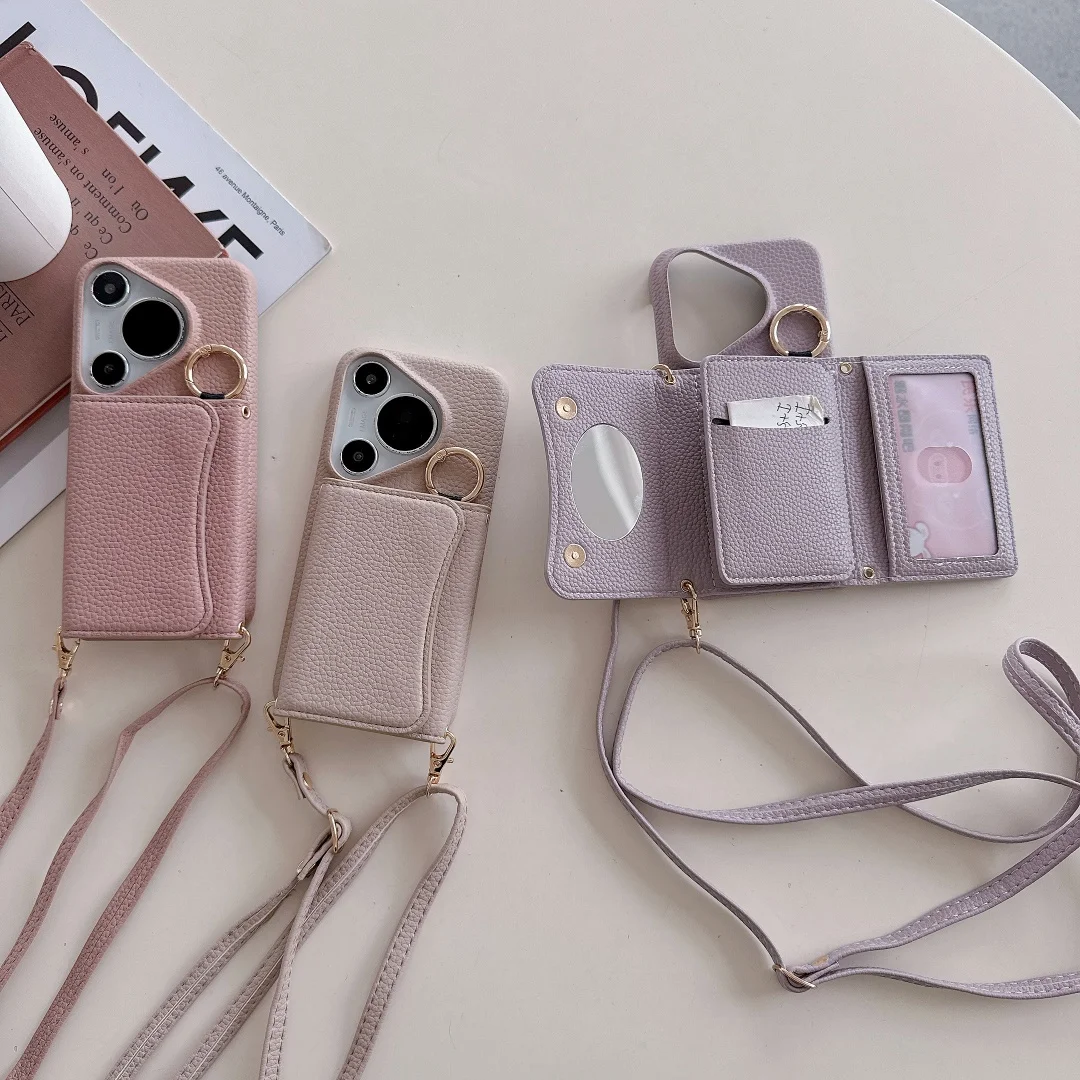 Fashion Leather Skin Protective Case with Card Texture and Lanyard