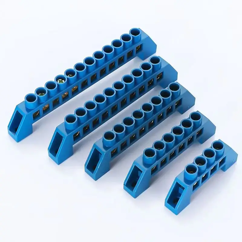 1Pcs Green Blue Screw Brass Din Rail Terminal Block Earth and Neutral Blocks 4Pin 6Pin 8Pin 10PIN 12PIN wire connectors din rail terminal block