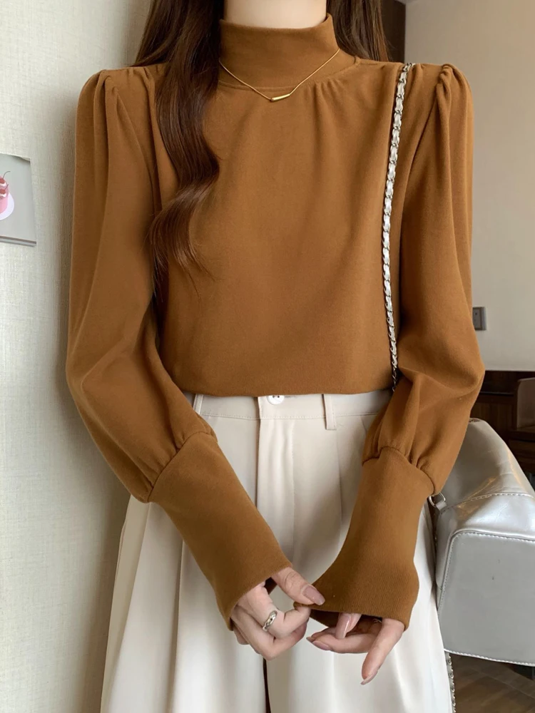 

2024 Women Autumn Winter New Long Sleeve Pullover T-Shirt Female Slim Solid Color T Shirts Ladies Half Turtleneck Tops Tees H274