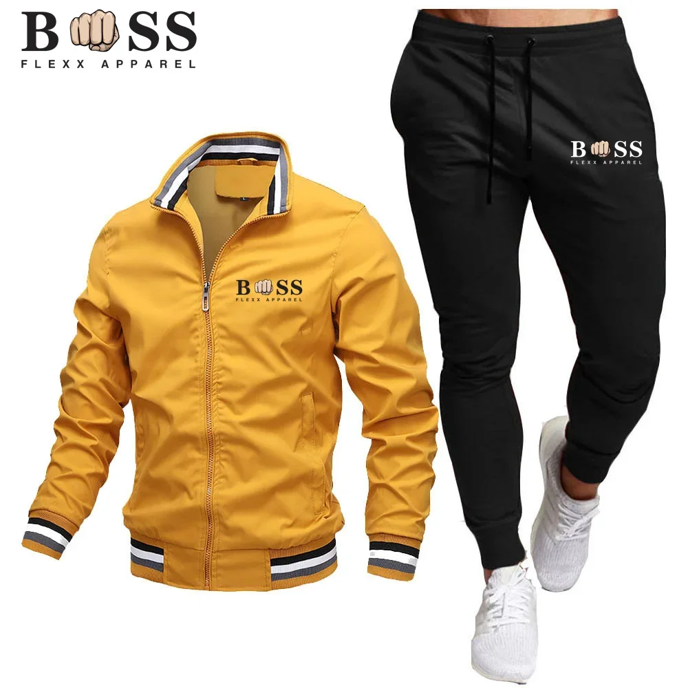 2024 New Men's Sets Jacket and Sweatpants 2-piece Spring Sports Casual Baseball Stand Neck High Quality Bomber Jacket Men Suit