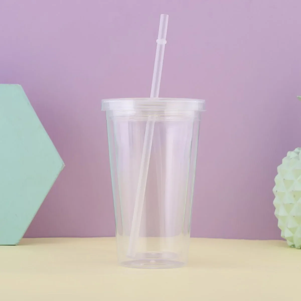 1pc-Reusable Double-layer Plastic Transparent Drinking Cup Water Bottle with Lid Straw Cup Outdoor Drink Tea Milk Mug Tools