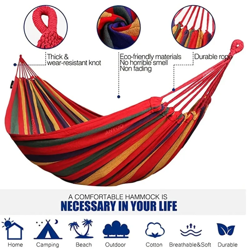 Hammocks Outdoor Camping Hammocks Portable Canvas Hanging Sleeping Bed Swing Chair For Garden Patio Backyard Anti Rollover