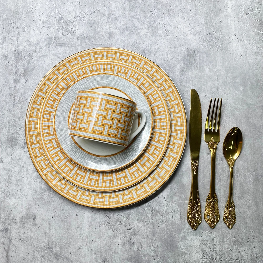 

Single Person Dinner Set with Fork and Spoon, Pure White Tray Bone China, Christmas Salad Bowl, Luxury Style