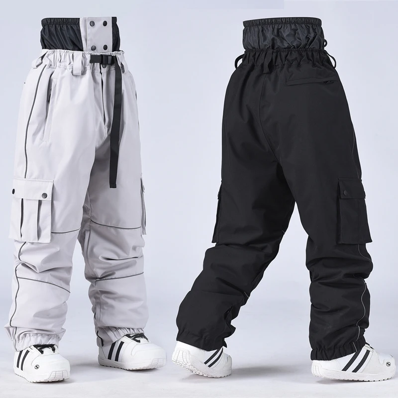 Winter Thick Ski Pants High Quality Straight Reflective Skiing Bib Men Women Warm Waterproof Windproof Outdoor Sports Snowboard