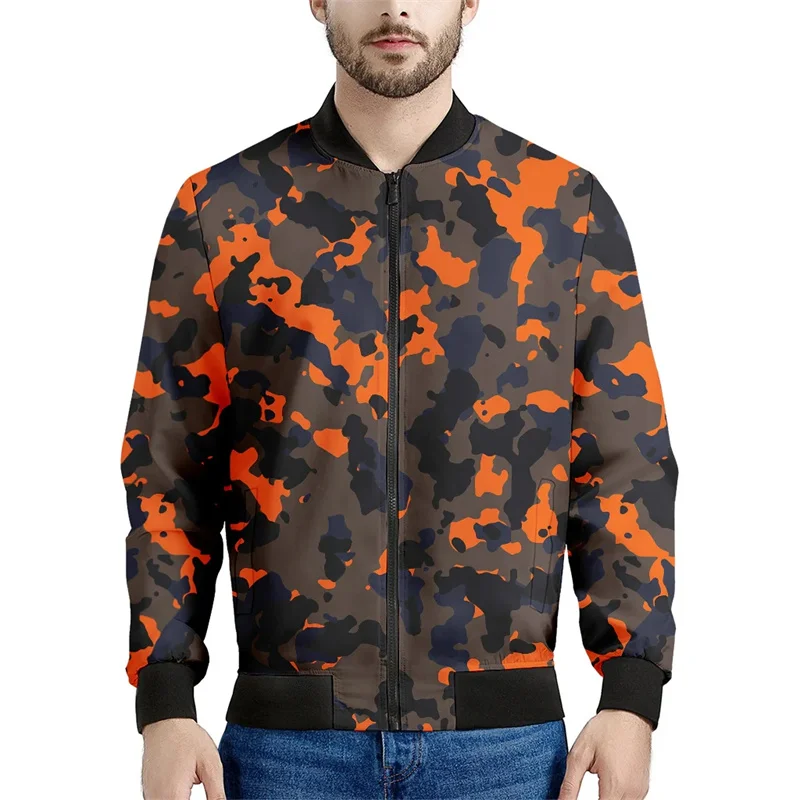 Chaqueta con estampado de camuflaje para hombre, colorida chaqueta de manga larga con estampado 3D, chaquetas casuales holgadas con cremallera para deportes de calle