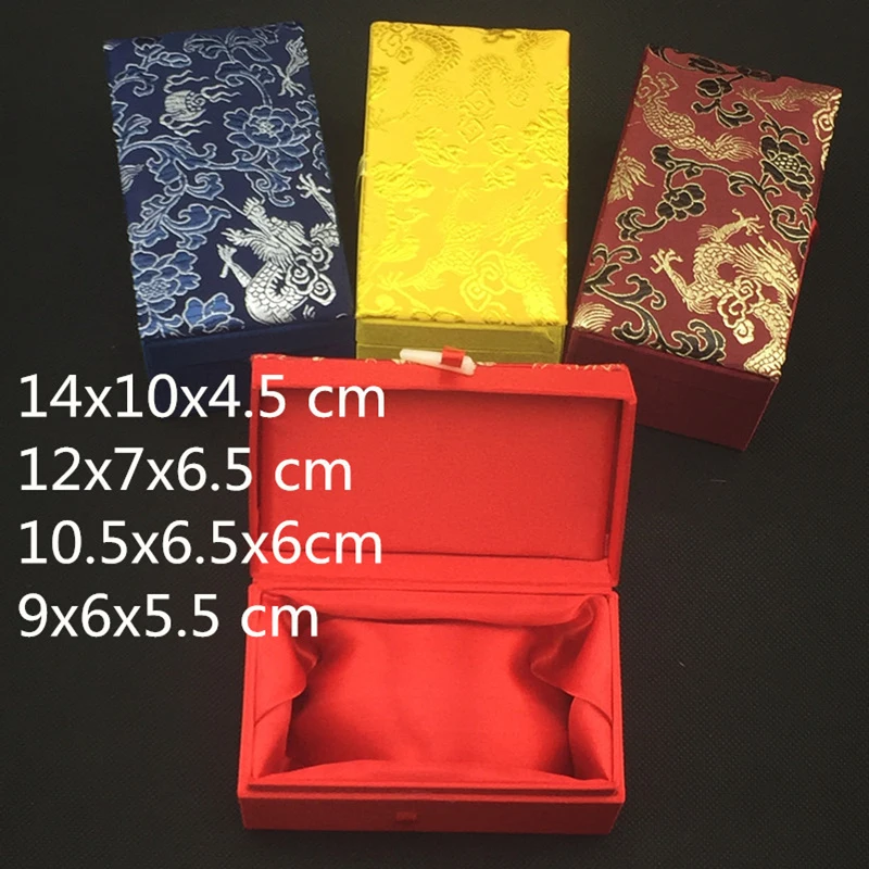 

4pcs 4 size Cotton Filled Rectangle Gift Box Christmas Favor Case Jewelry Packaging Chinese Silk Brocade Stone Watch Storage Box