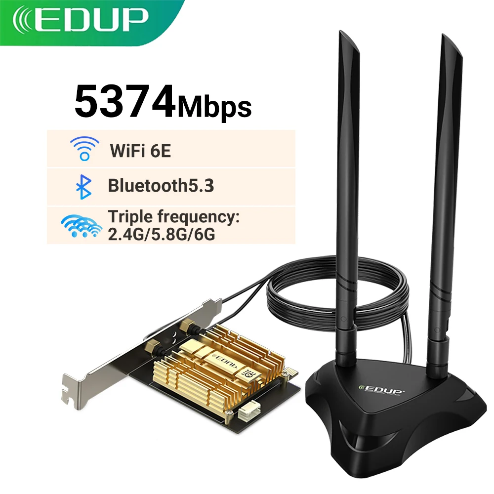 Edip Wifi 6e Intel Ax210 Pcie Wifi Adaptador Bluetooth 5.3 Mu-mimo 2.4g 5ghz 6g Ax210ngw Pci Express com Base de Antena Magnética