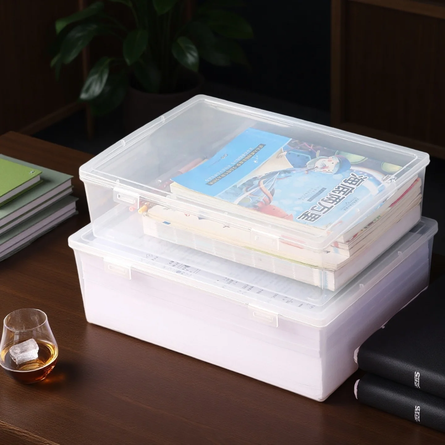 Transparent Multi-Functional Document Storage Box for A4 Paper and Office Supplies