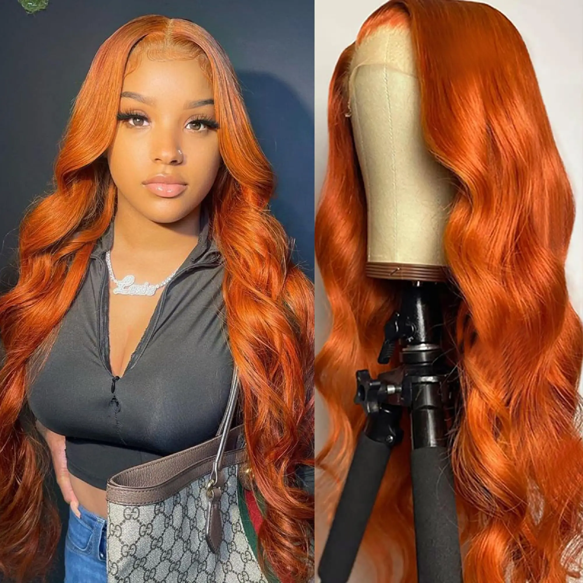 

Парик из человеческих волос Orange Ginger HD на сетке, 13x4 13x6 4x4