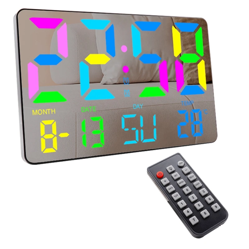 

Digital Wall Clock Large Display, 11.2Inch Rainbow LED Clock With Date, Temperature, Snooze, Adjustable Brightness 24X16x2.5Cm