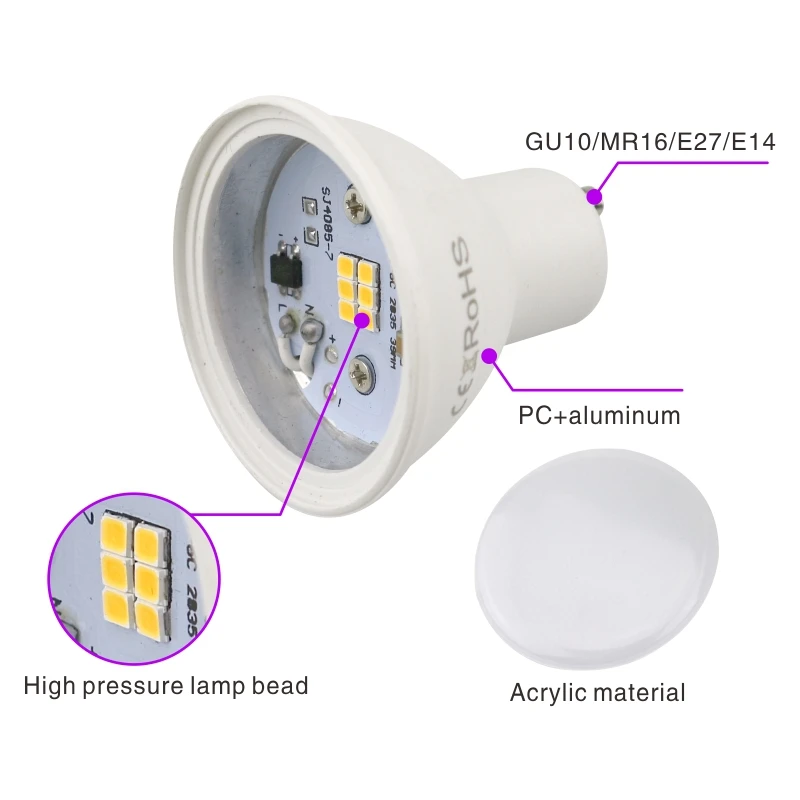 LED 전구 MR16 GU10 GU5.3 E27 E14 Lampada Led 6W AC 220V-240V 24/120 학위 Bombillas LED 램프 스포트라이트 스포트 라이트