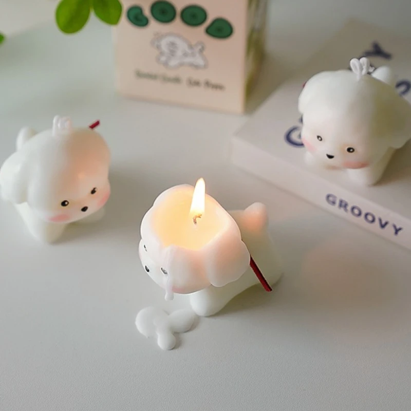 White Dog Shaped Scented Candle Paraffin Wax Home Decor Gift