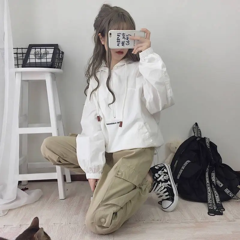 

Hoodies+Cargo Pant Sets Korean Style Solid Two Piece Set For Women Casual Tracksuit Pocket Long Sleeve Autumn Fashion Suit 2023