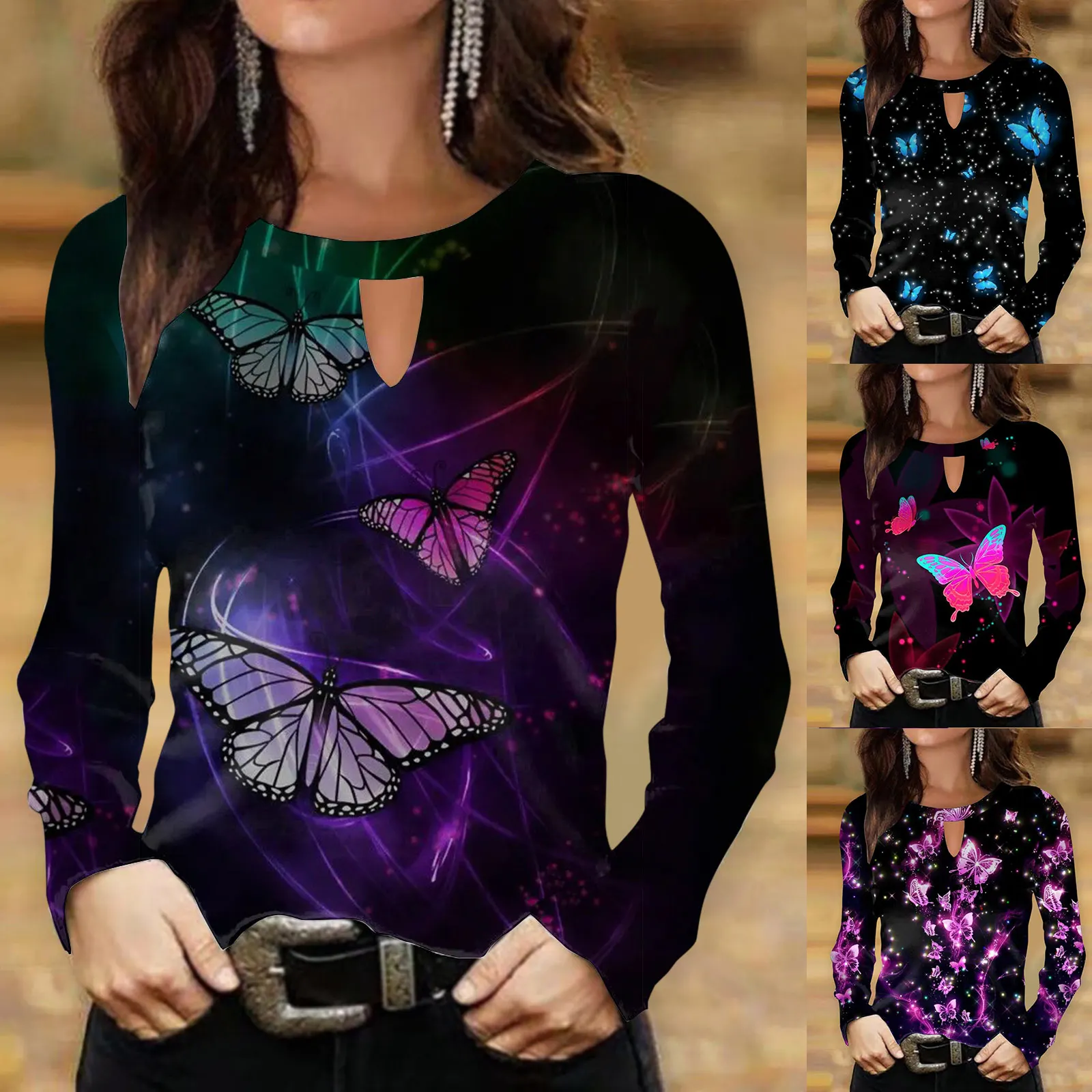 

Spandex Tee Autumn And Winter Foreign Trade Border Ladies Long Sleeved Top Dream Long Sleeve Button up Women Office Blouse