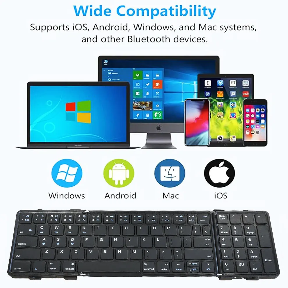 BOW full size foldable mobile phone keyboard numeric keypad rechargeable portable travel Bluetooth keyboard
