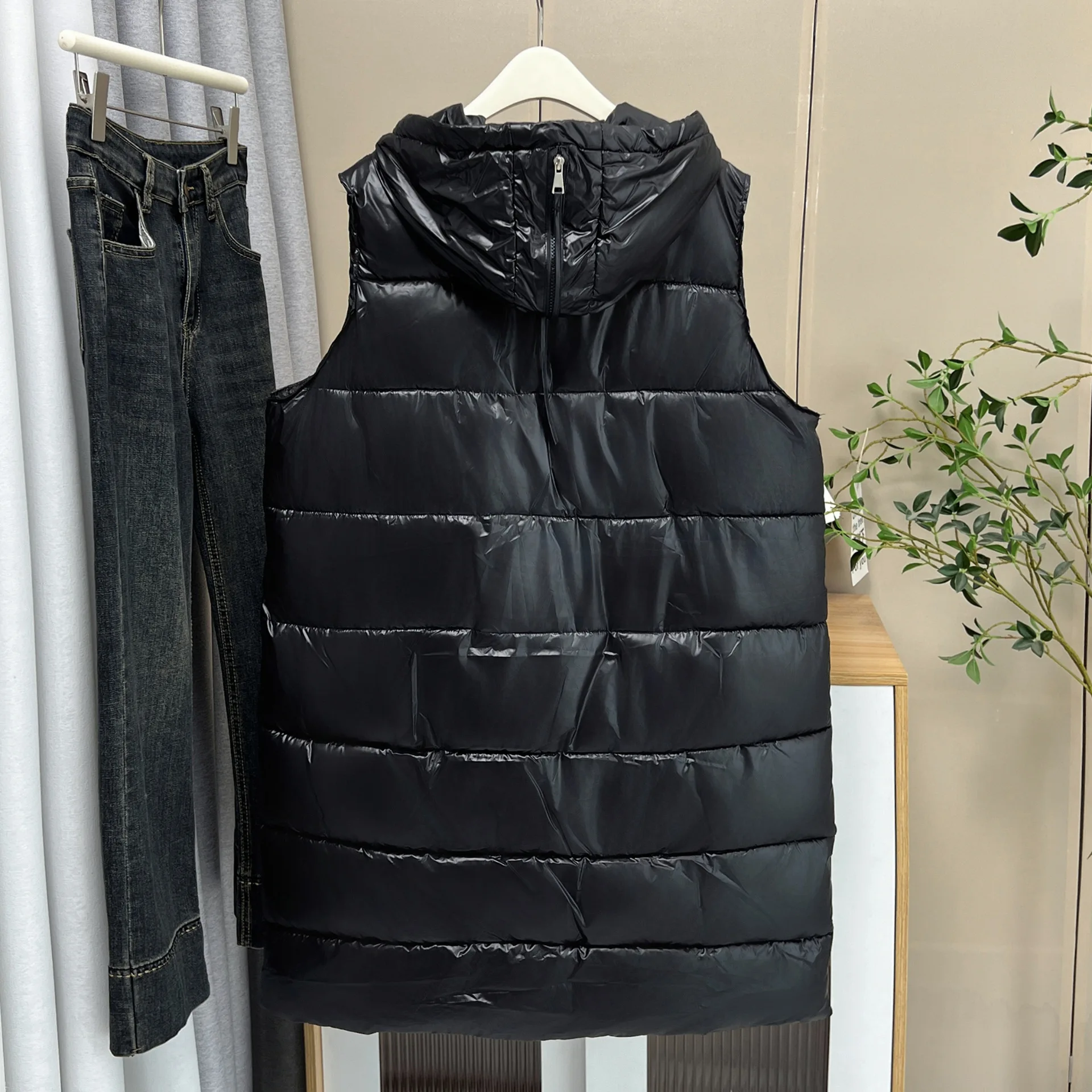 XXXXXL Fashion Plus Size Women's Parka New Winter Style Warm Mid Length Hooded Padded Vest Sleeveless Zipper Long Waistcoat 6879