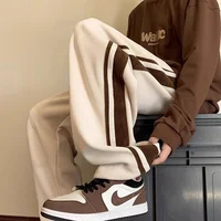 Men's Autumn Winter Corduroy Pants Loose Straight Leg Stripe Labels Casual Trousers Comfortable Fit Long Trousers