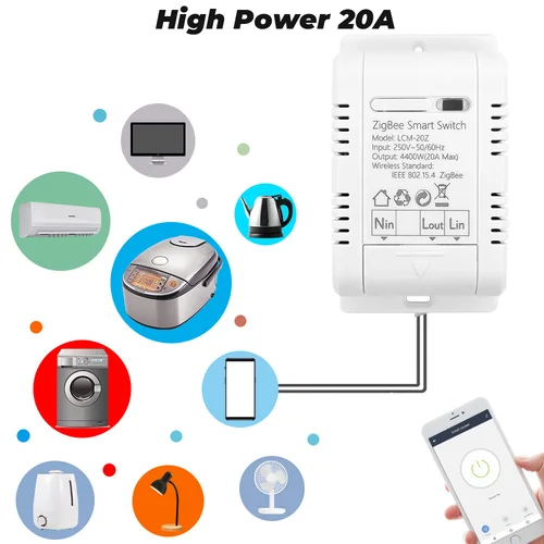 Tuya Zigbee 와이파이 스마트 스위치 무선 릴레이 모듈, 전원 모니터링 타이밍, 스마트 라이프 음성 제어, 알렉사 구글용, 30A, 20A 3