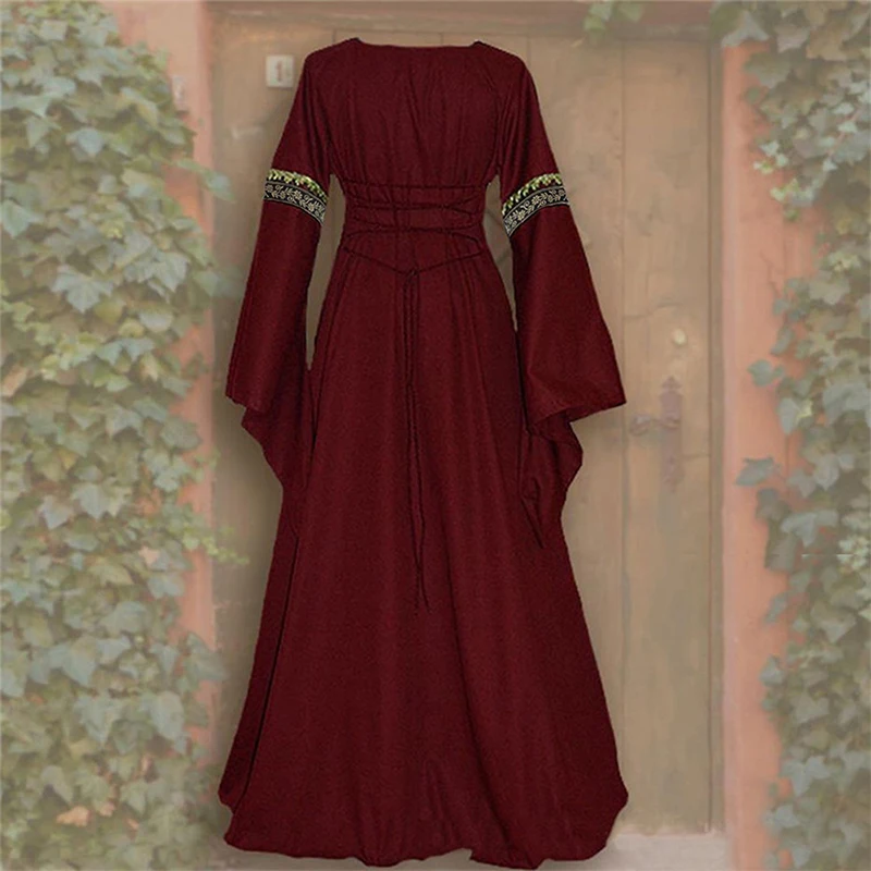 Halloween Women European Medieval Court Fancy Vampire Cosplay Costume Carnival Vintage Strapless Long Sleeve Queen Elegant Dress