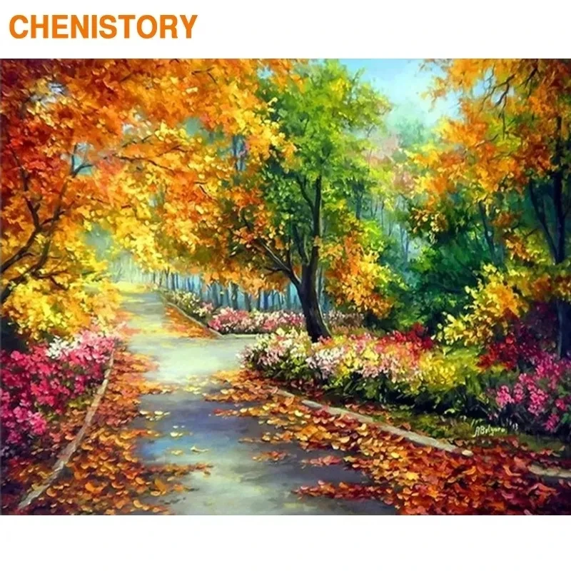 CHENISTORY Frame Forest DIY Painting By Numbers Autumn Landscape Paint By  Numbers Canvas Picture Wall Art Picture For Home Decor