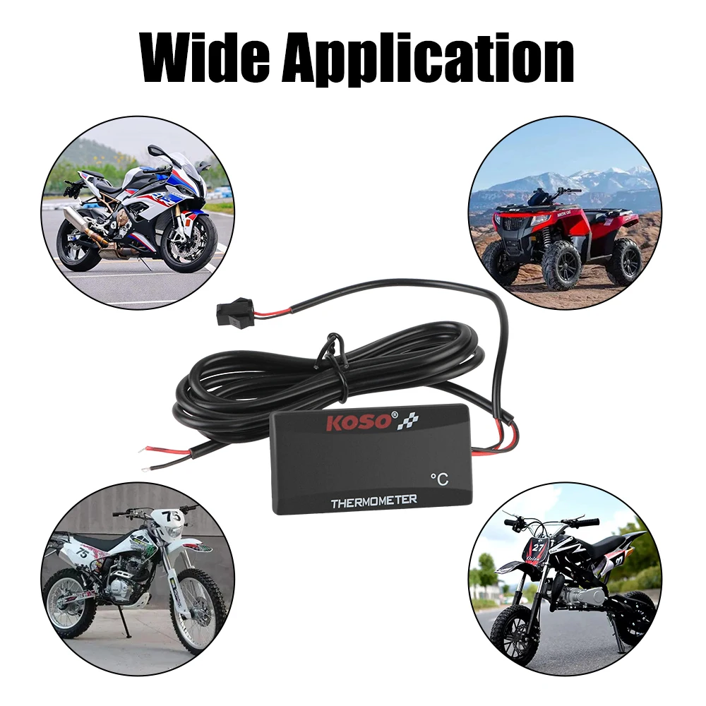 Motorcycle Thermometer with Red and Blue Indicator and Sensor for Water Tank Temperature Monitoring (0~120°C)