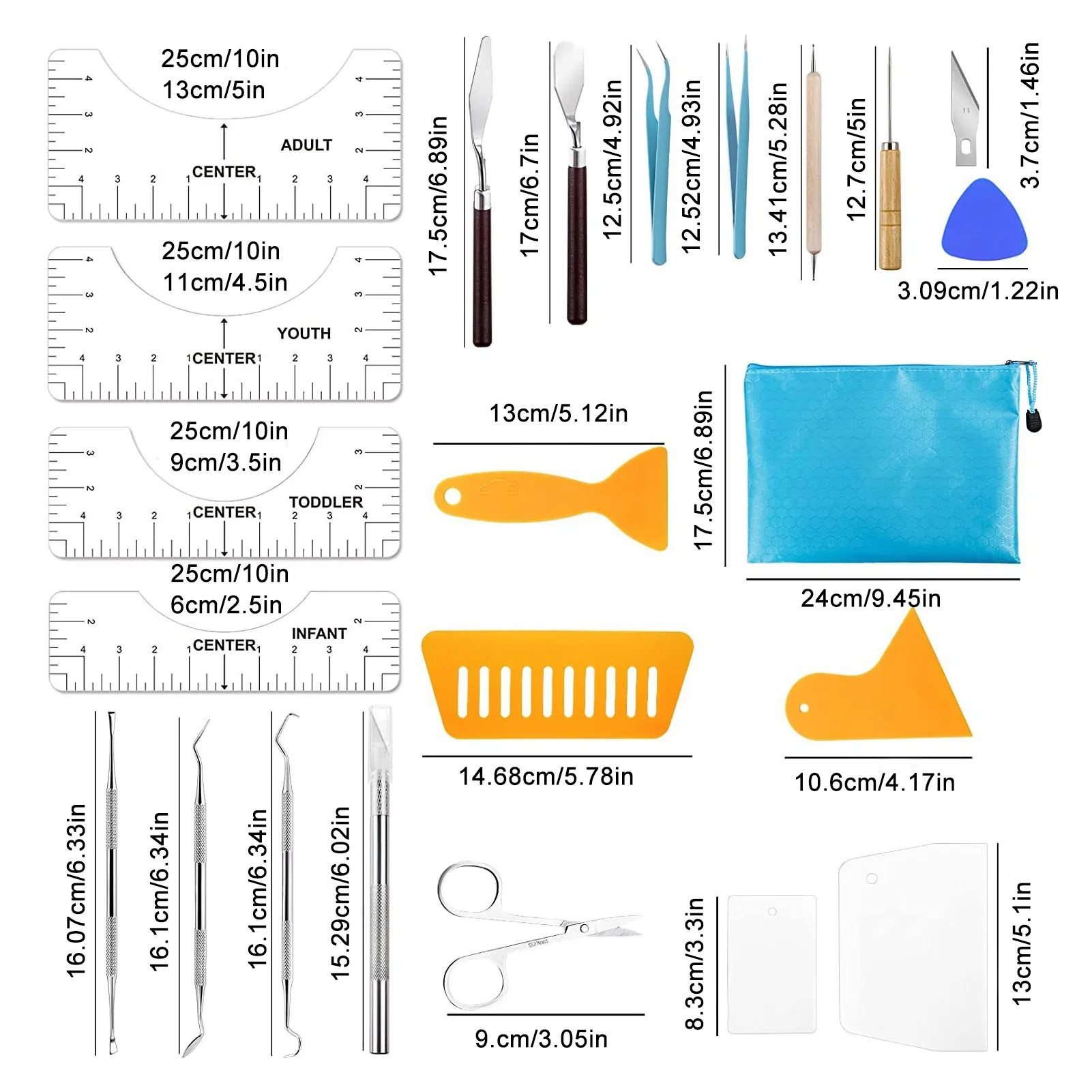 33pcs Vinyl Weeding Tools with T-Shirt Ruler Guide,Craft Tools Set