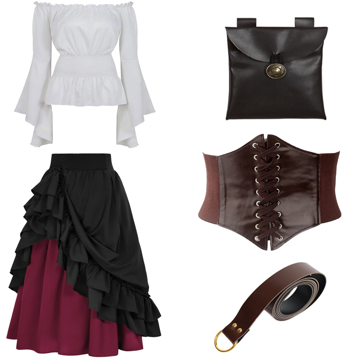 Vestito Medievale Donna In 2 Pezzi - Camicetta E Gonna Con Cintura, Stile Rinascimentale E Vittoriano - Foto 12