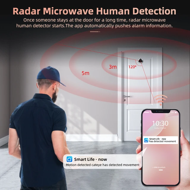 Wsdcam Wifi Doorbell 120 Degree Wide Angle Peephole Doorbell 1080P Digital Doorbell Viewer Motion Detection 3