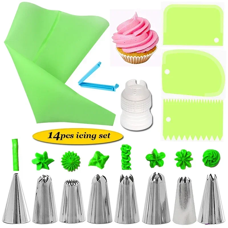 1-14pcs Reusable Icing Piping Nozzles Set Converter Scraper Pastry Bag Flower Cream Tips Baking Cup DIY Cake Decorating Tools 1-14pcs Reusable Icing Piping Nozzles Set Converter Scraper Pastry Bag Flower Cream Tips Baking Cup DIY Cake Decorating Tools