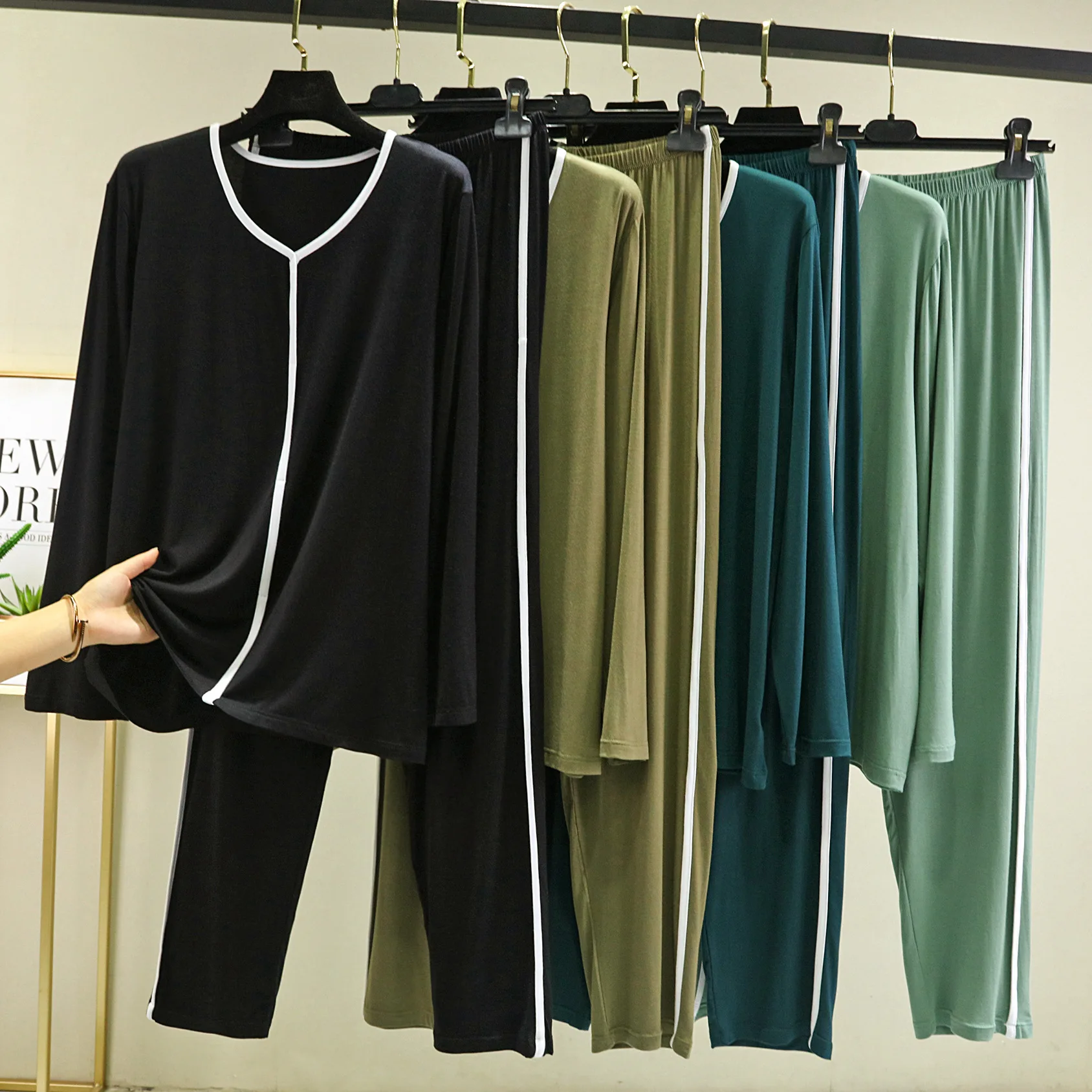 Fdfklak Ensemble Femme 2 Pièces Neuer 2023 Frühlings-Herbst-Nachtanzug für Damen, Loungewear, Modal-Pyjama, Langarm-Hose, Schlafset – Detail 6