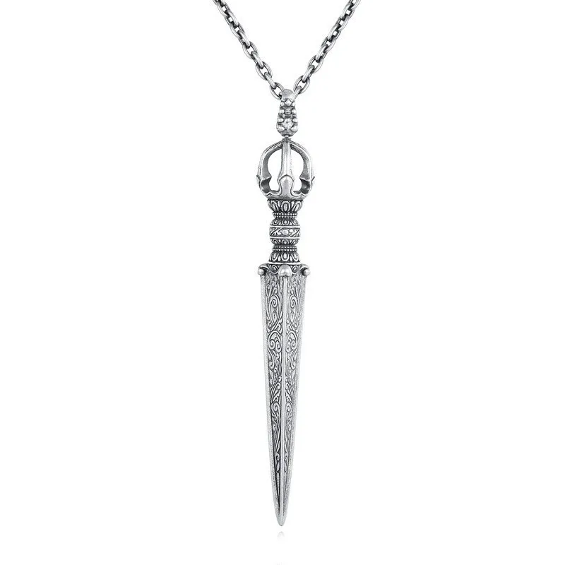 Vintage Relief Linien Vajra Stößel Anhänger Für Männer Schmuck Segen Amulett Halskette Männliche Pullover Kette Zubehör – Detail 5