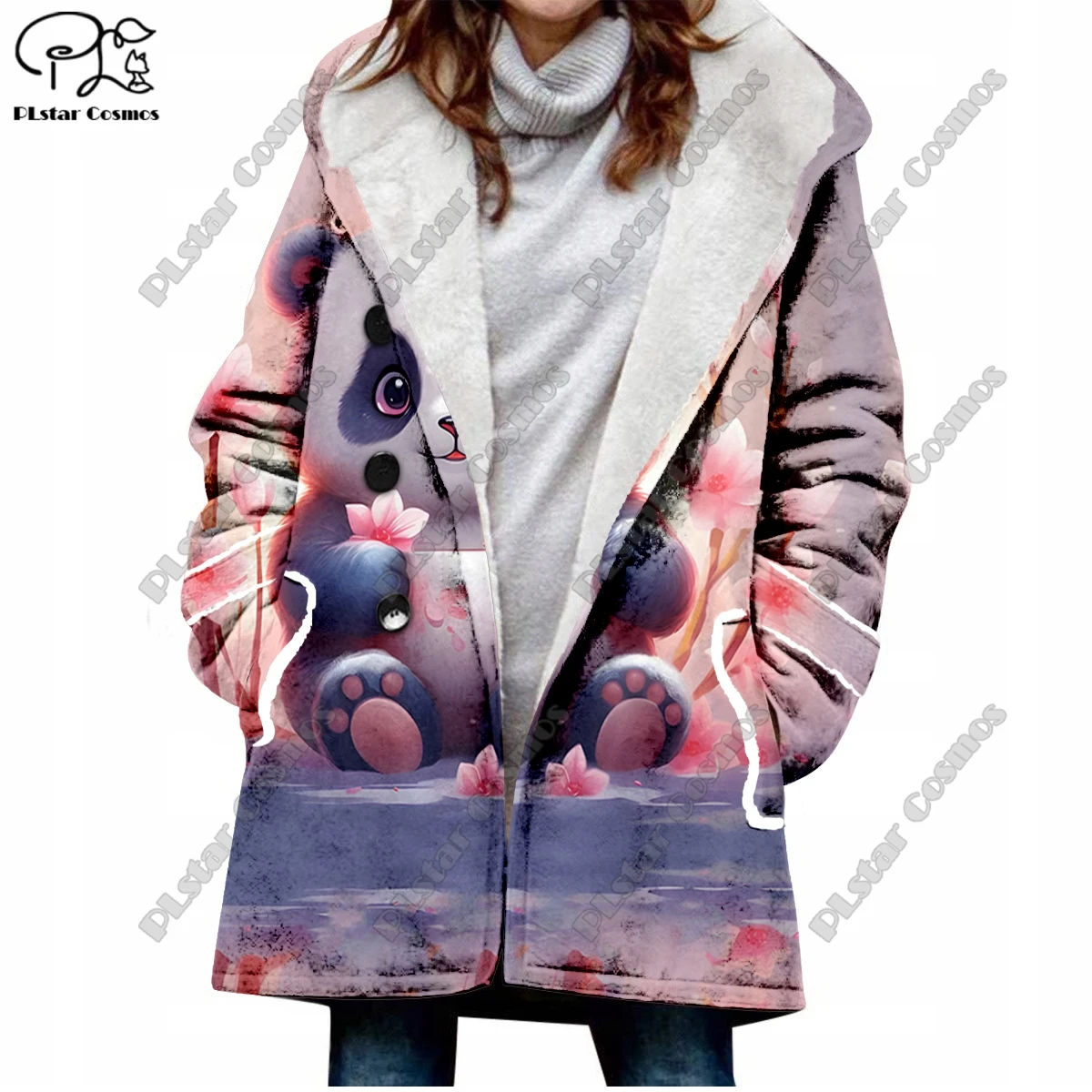 3D printing retro gradient pattern printed hooded fleece jacket warm women's jacket winter casual gift series new style -9