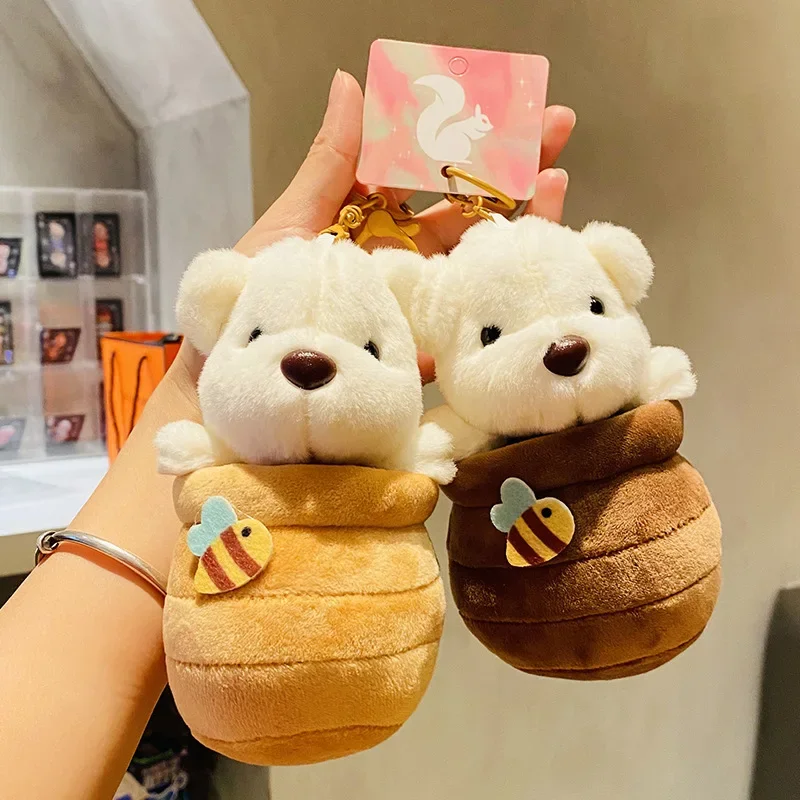 

2024 New Cute Cartoon Honey Pot Bear Animals Soft Stuffed Plush Toys Hobbies Kawaii Backpack Decoration Keychain Festival Gifts