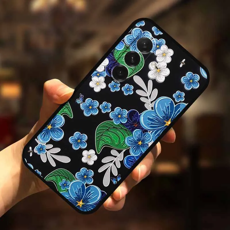 3D Flower Soft Relief Emboss Silicone Back Cover TPU Protector