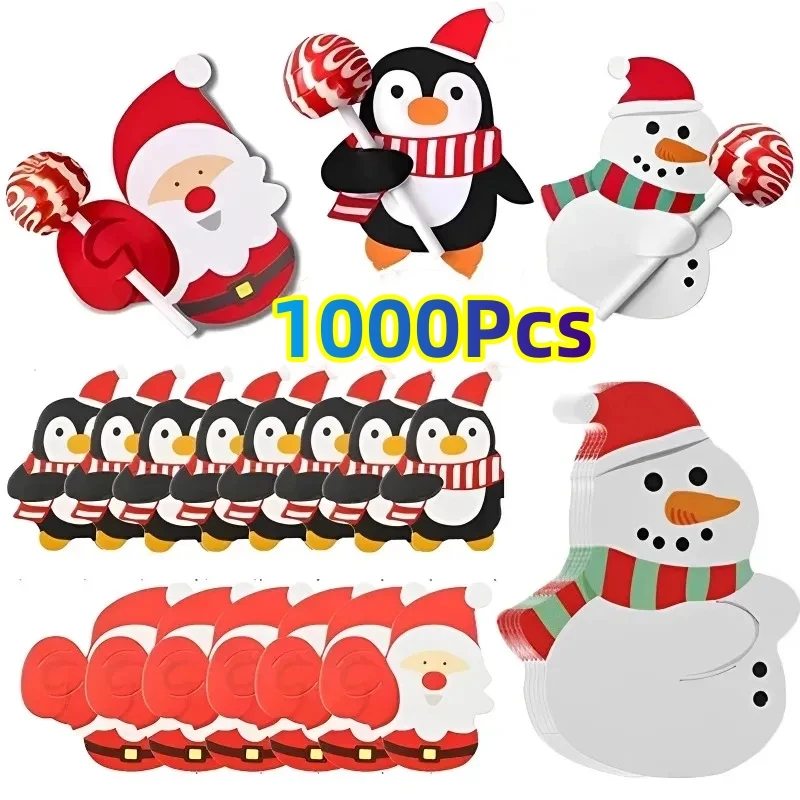 1000pcs Christmas Lollipop Paper Cards Holder Santa Claus Snowman Kids Candy Gifts Wrapping Christmas Decoration New Year Party