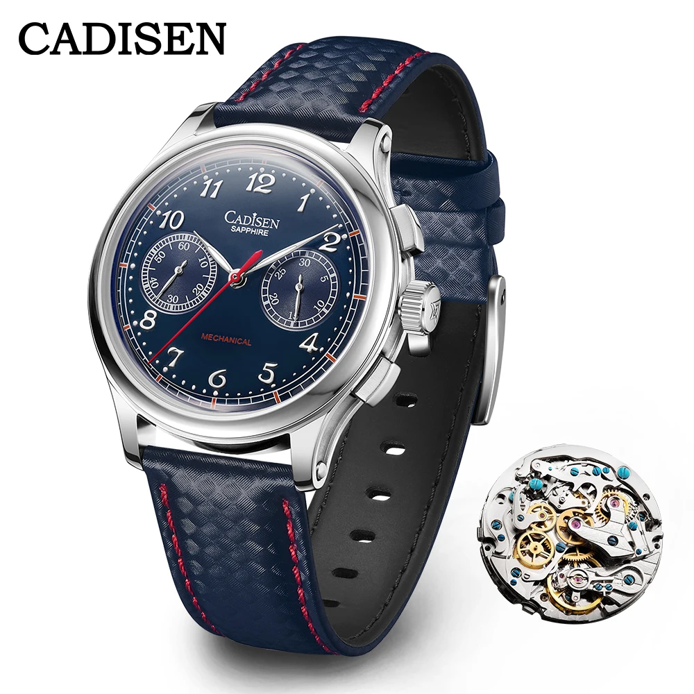 CADISEN Orologio Uomo Automatico - Quadrante Blu Acciaio - Regalo Di Lusso Con Riserva Di Carica