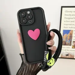 Love Heart Smile Strap Phone Cover Case for Xiaomi 11 Pro (Black)