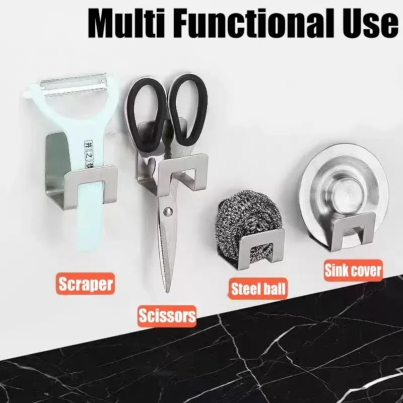 Kitchen storage rack sink sponge rack dish drying rack sink sponge holder kitchen lid rack under sink storage rack under sink organizer Metal self-adhesive hook sink sponge storage holder kitchen wire rag organizer